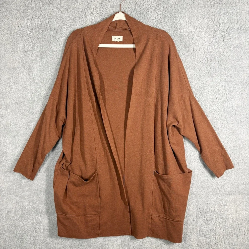 Pact Brooklyn Airplane Organic Cotton Open Front Cardigan Size XL/XXL Brown‎